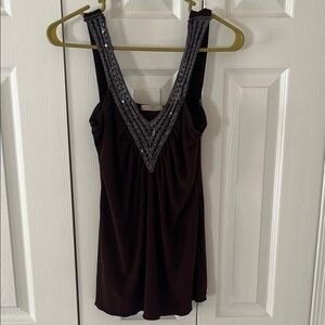 Brown Sleeveless Top with Silver Accents